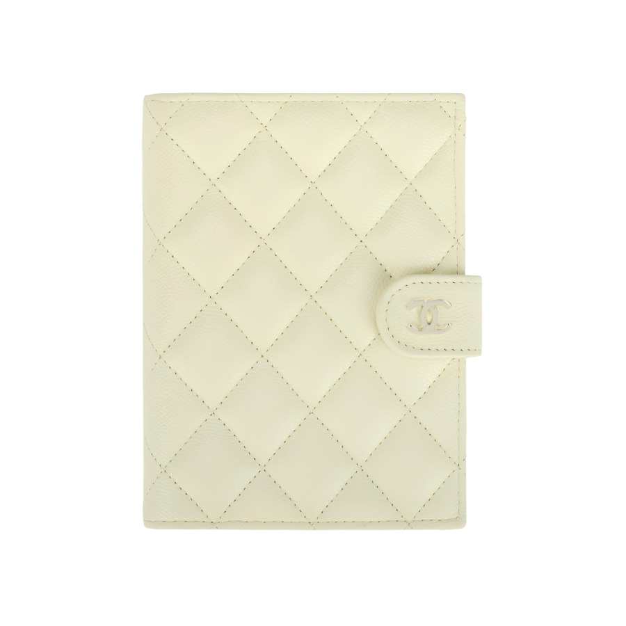 CHANEL Shiny Grain Calfskin & Gold Metal Passport Holder Small Women's Chick Yellow