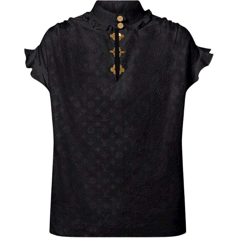 LOUIS VUITTON Monogram Shirts Women's Black Stand Collar Moderate Straight Fit