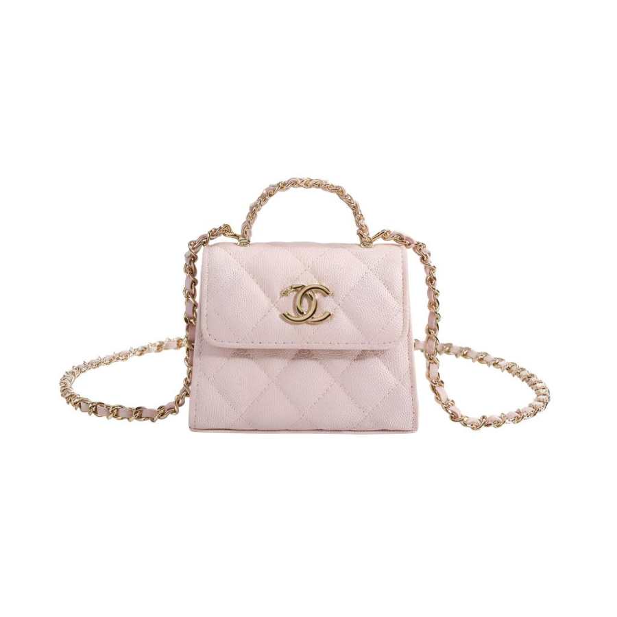 CHANEL Calfskin Handbag Women's Light Pink