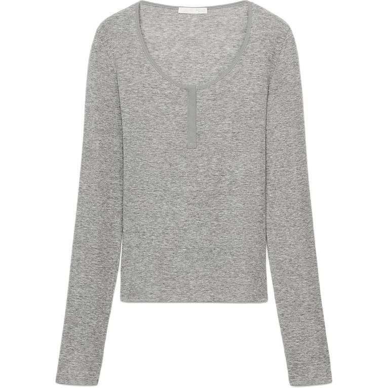 ZARA T Shirts Women's Gray Henry Collar