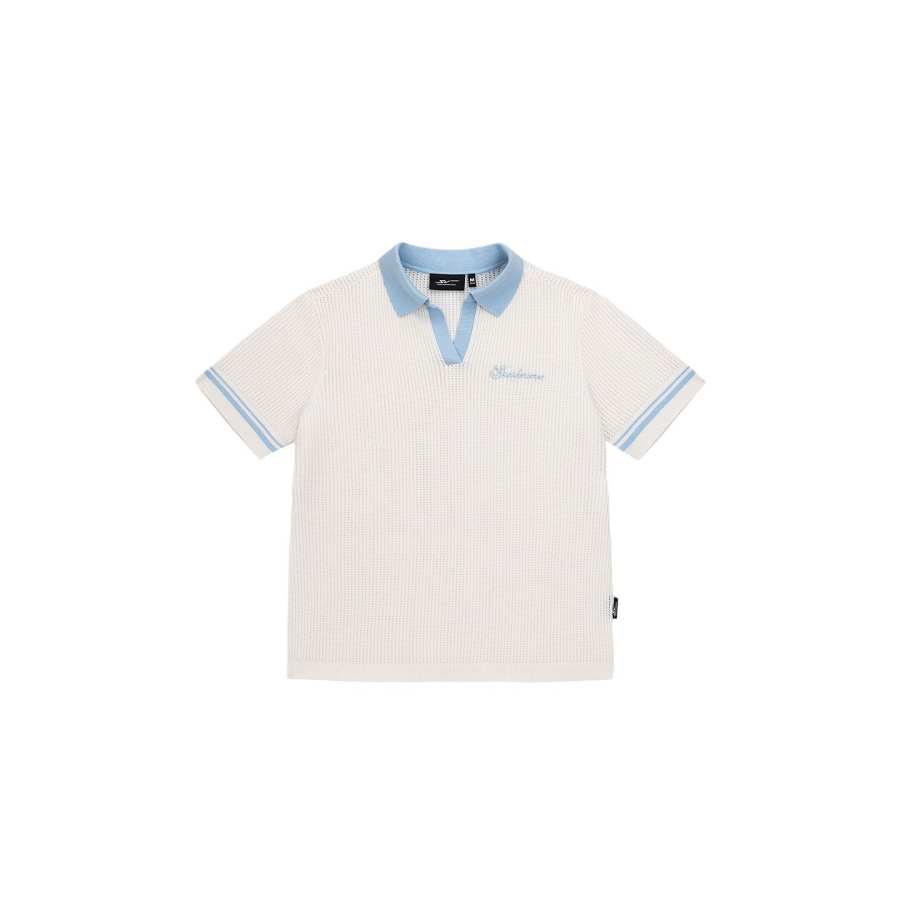 ANTA Sports Life Collection Polo Shirts Women's Coix Seeds White/Sky Blue Lapel Moderate Straight Fit
