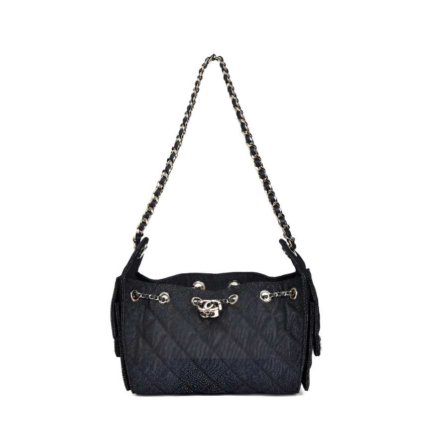CHANEL 25Bag Denim Hippy Bag Shoulder Bag Mini Women's Dark Blue