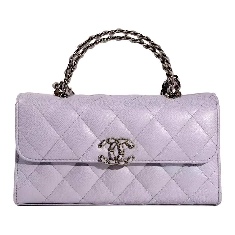 CHANEL Shiny Grain Calfskin Handbag Women's Taro Purple