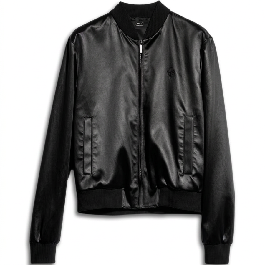 GUCCI Jackets Men's Black Baseball Collar Moderate Straight Fit