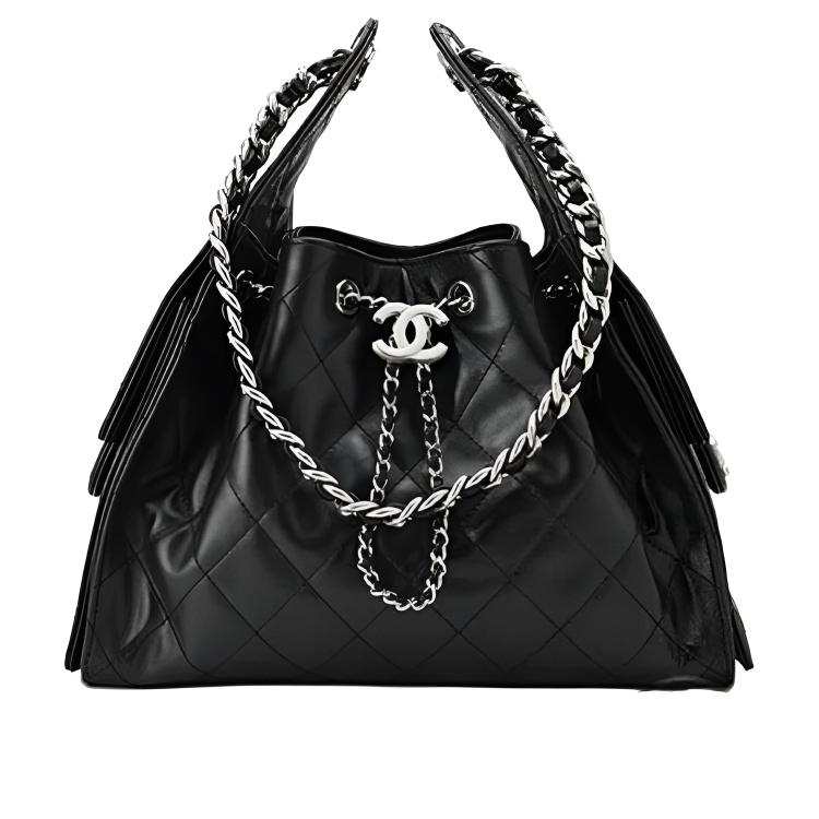 CHANEL 25Bag Cow Leather Shoulder Bag Unisex Black