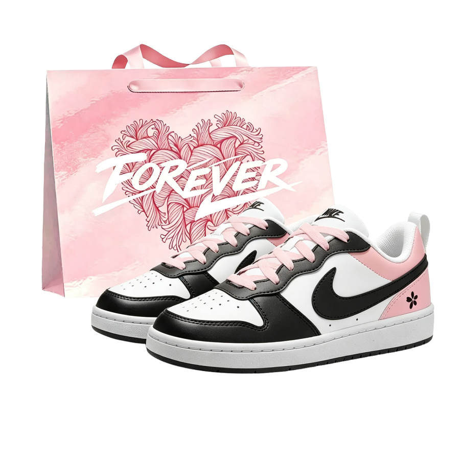 Nike Nike Court Borough Synthetic Leather Low top Kids' Skateboarding Shoes Black Pink Teenagers