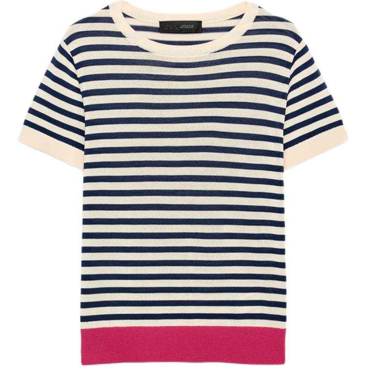 ZARA Knitwear Women's Pink/White Crew Neck Moderate