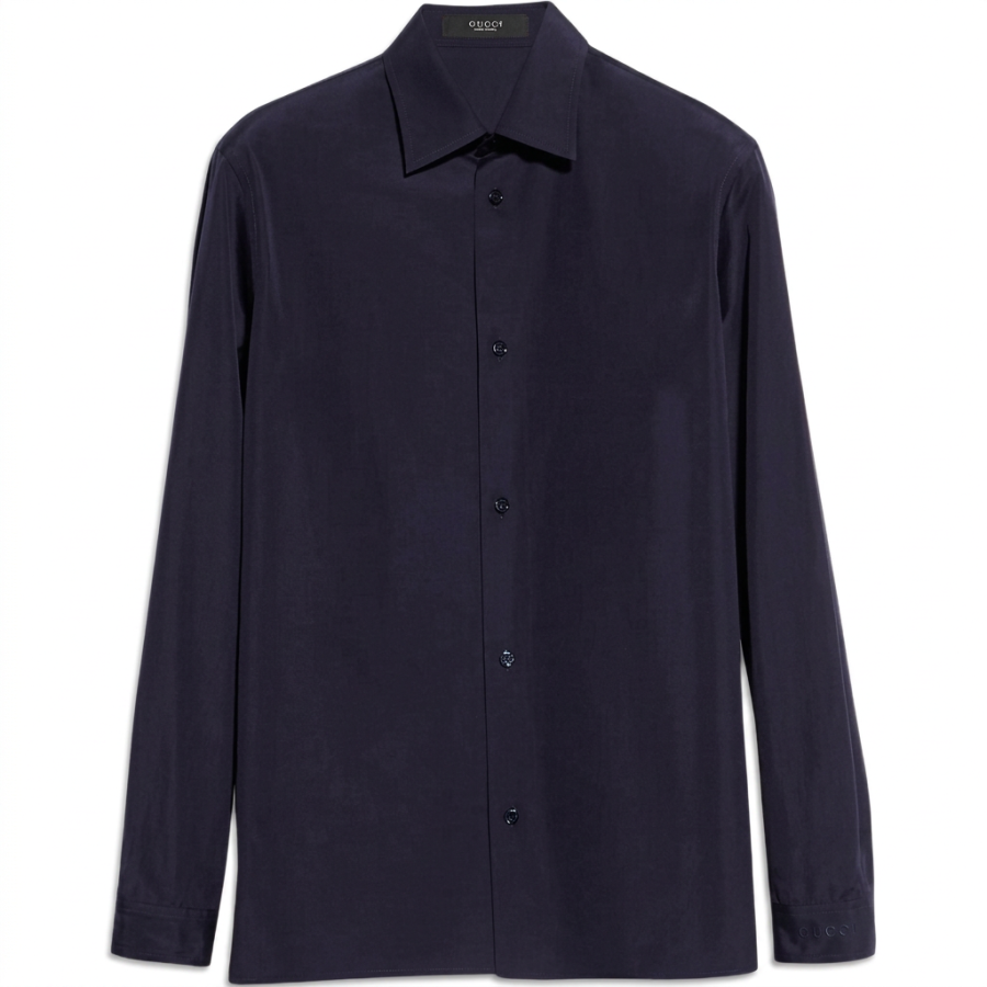 GUCCI Shirts Men's Dark Blue Lapel Moderate
