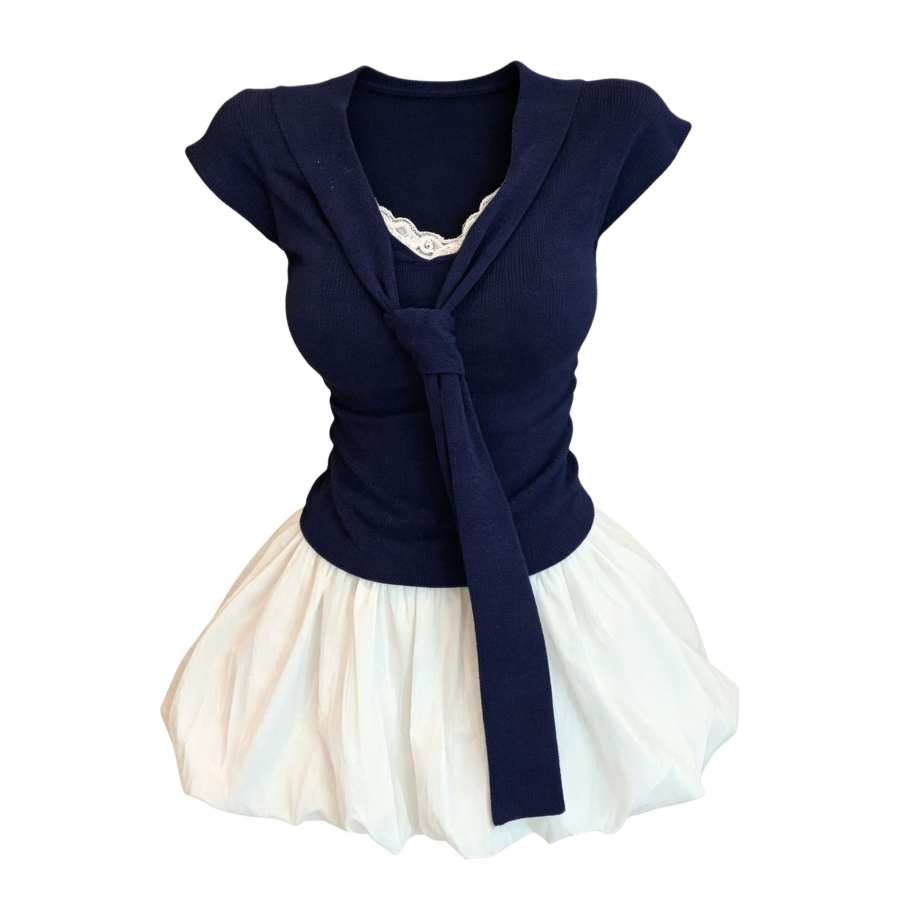 Sugarfunk Two Piece Skirt Sets Women's V Neck Thin Short Skirt