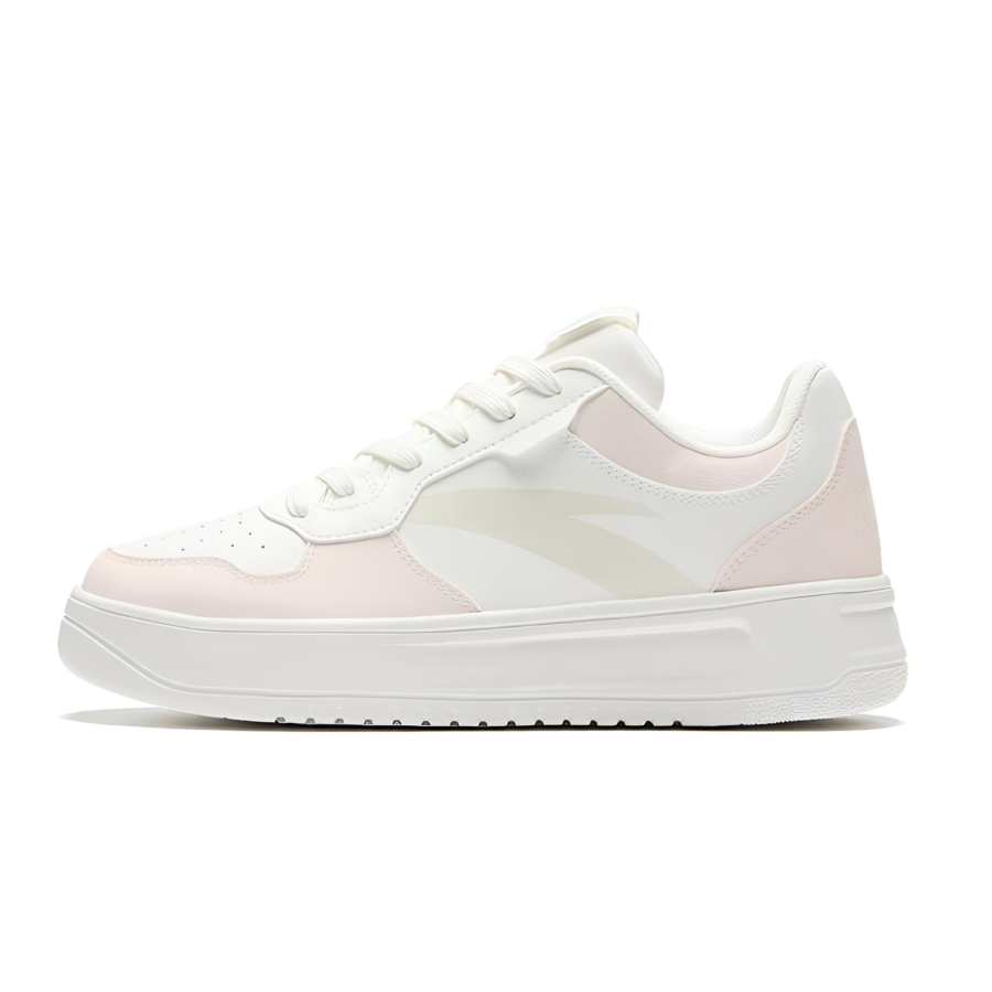 Anta Slip Resistant Abrasion Resistant Coverage Low top Skateboard Shoes Women's White Pink