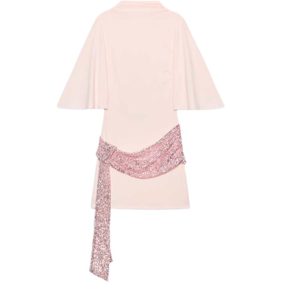 ZARA Short Sleeved Dresses Women's Light Pink Red Stand Collar Moderate