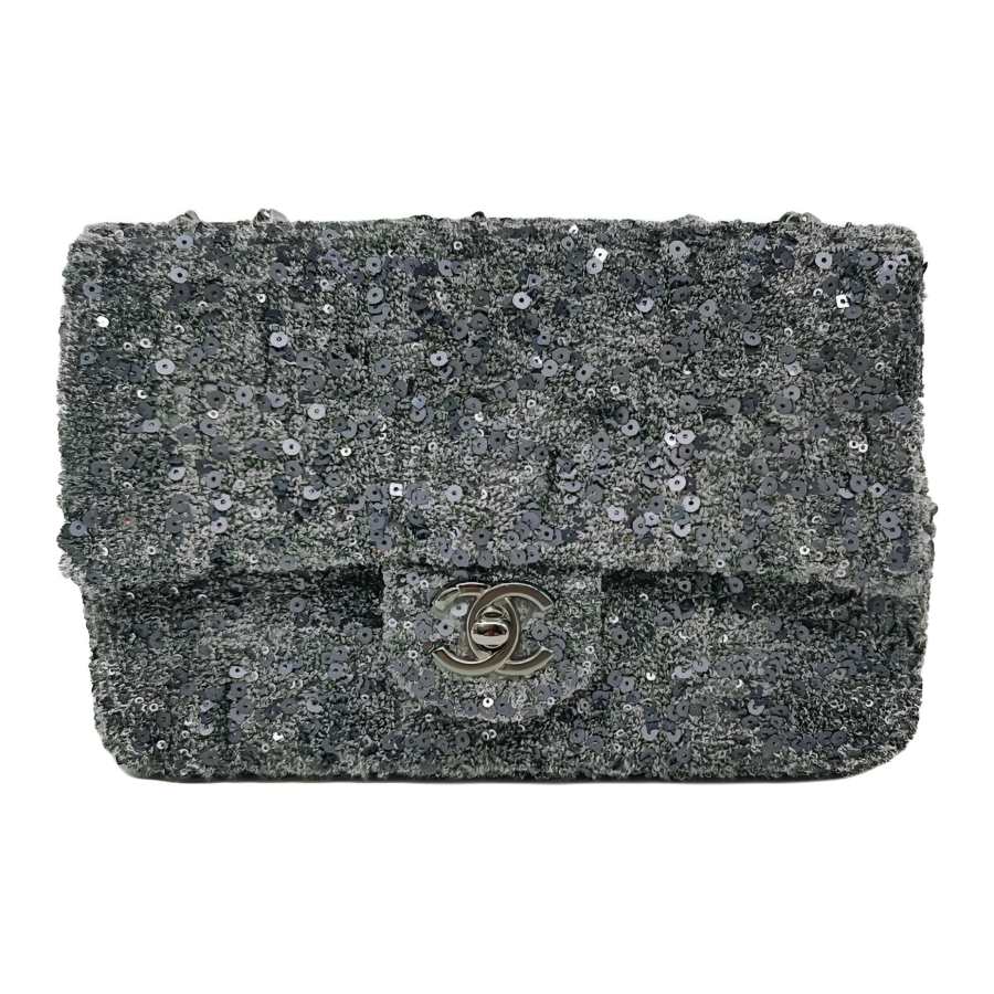 CHANEL Sequins Twisted Rope Flap Bag Shoulder Bag Women's Gray & Dark Gray