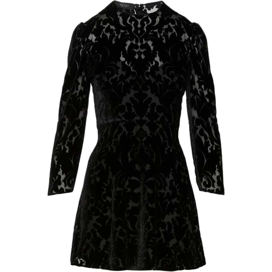 GUCCI Long Sleeved Dresses Women's Black Crew Neck Moderate Short Skirt