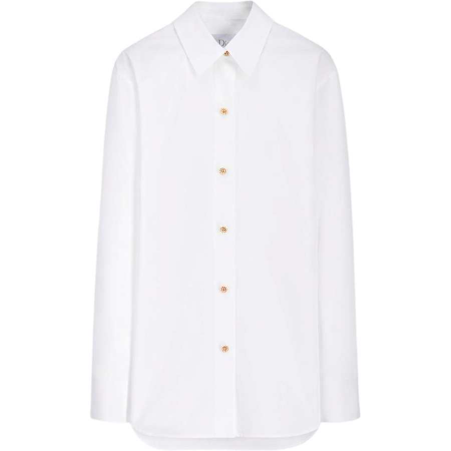 DIOR Shirts Women's White Lapel Moderate Straight Fit