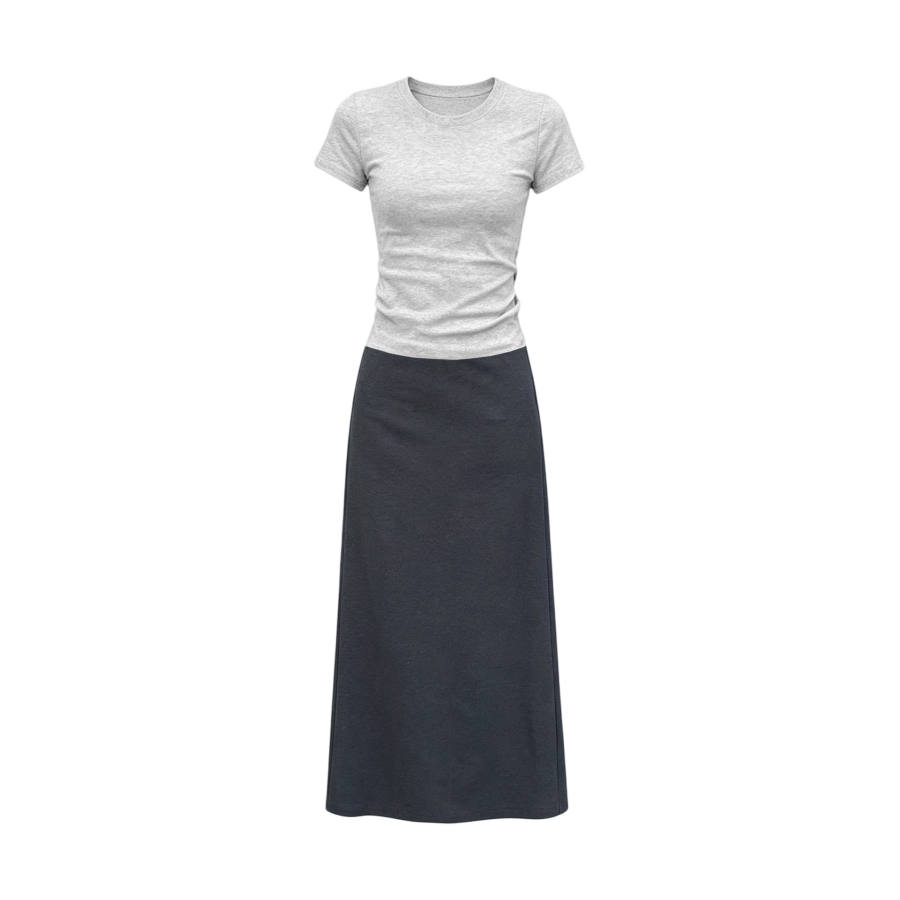 TUSHIFEI Two Piece Skirt Sets Women's Crew Neck Moderate Long Skirt