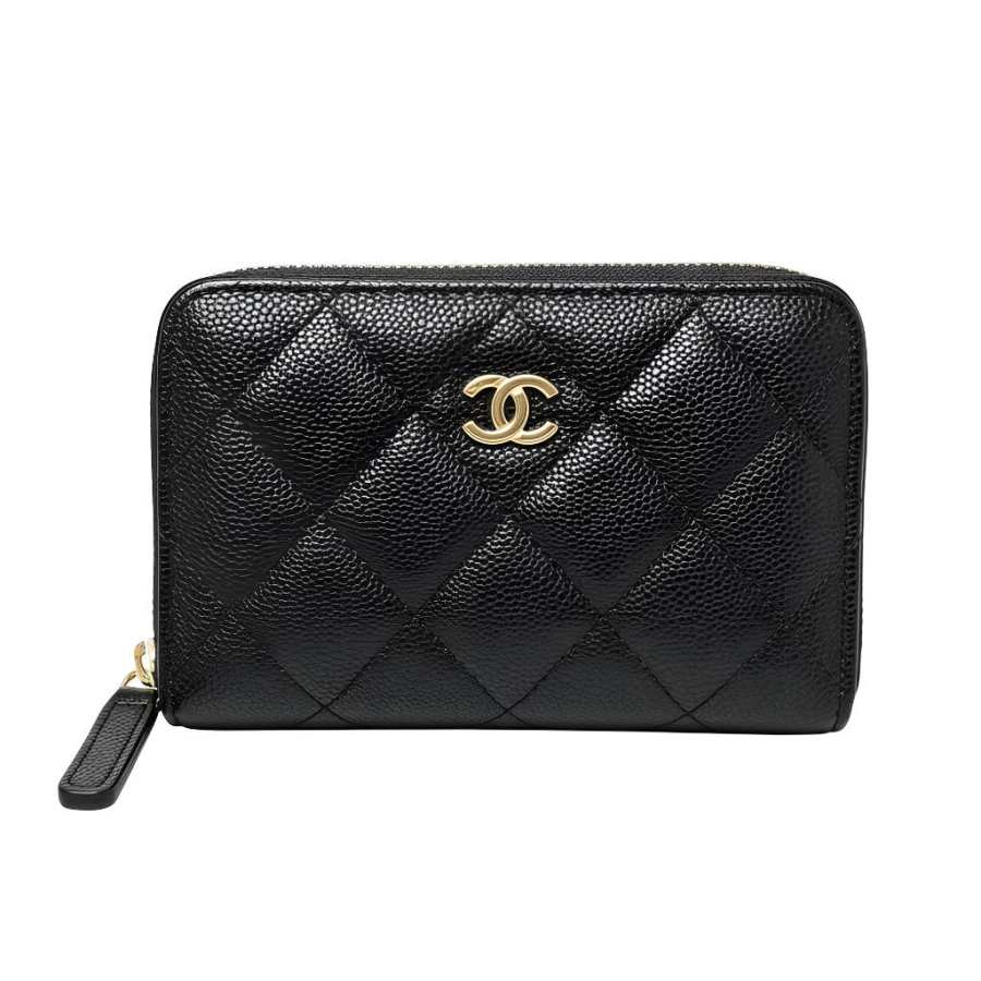 CHANEL Calfskin Wallet Women's Black