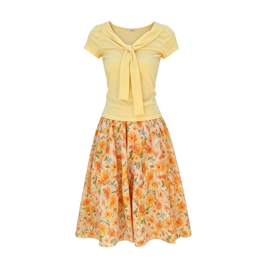 Sugarfunk Two Piece Skirt Sets Women's Crew Neck Moderate Midi Skirt