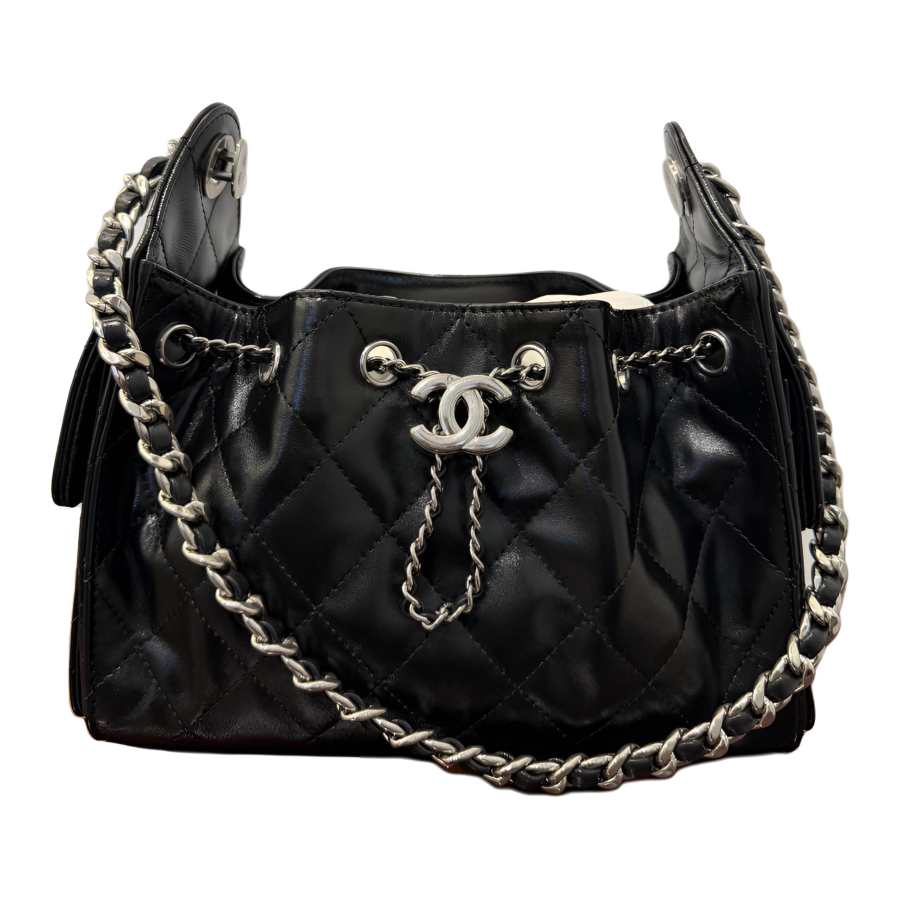 CHANEL 25Bag Wrinkled Cow Leather Hobo Bag Shoulder Bag Mini Women's Black