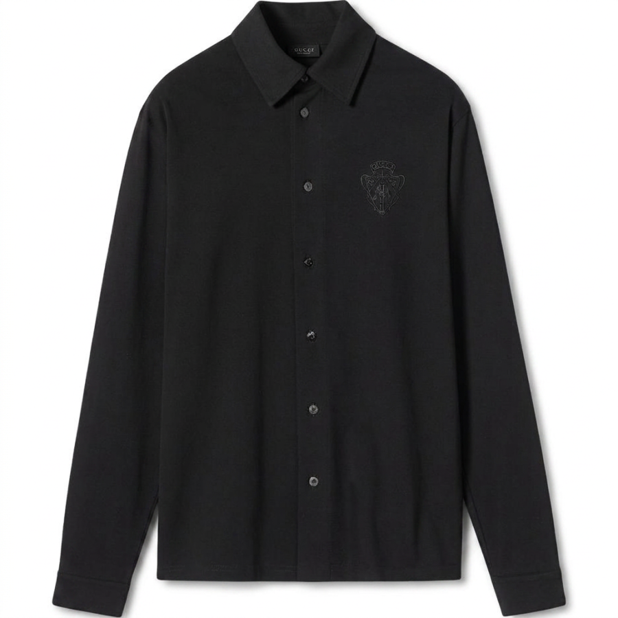 GUCCI Shirts Men's Black Lapel Moderate Straight Fit