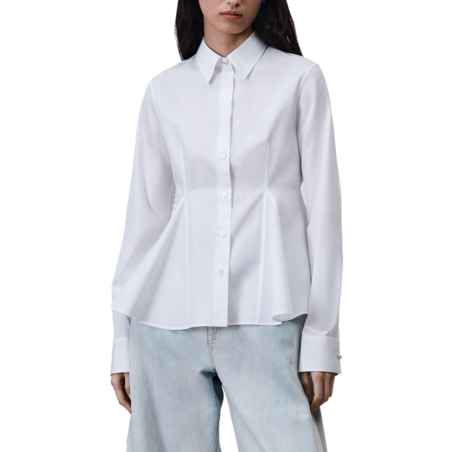 DIOR Shirts Women's White Lapel Moderate Nipped In Waist