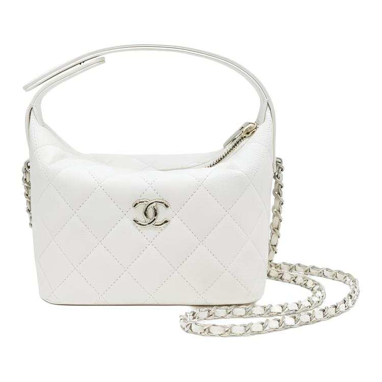 CHANEL Grain Bright Calfskin Crossbody Handbag Women's White