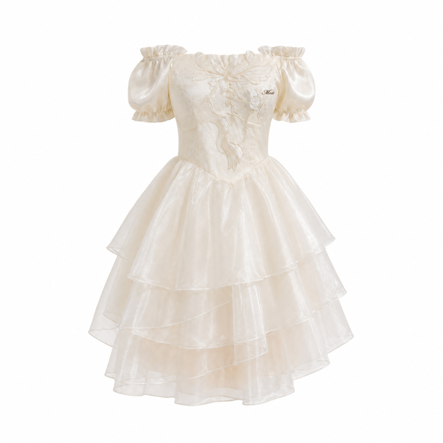 MostwantedLab Short Sleeved Dresses Women's White Boat Neck Thin Short Skirt Puffy Skirt
