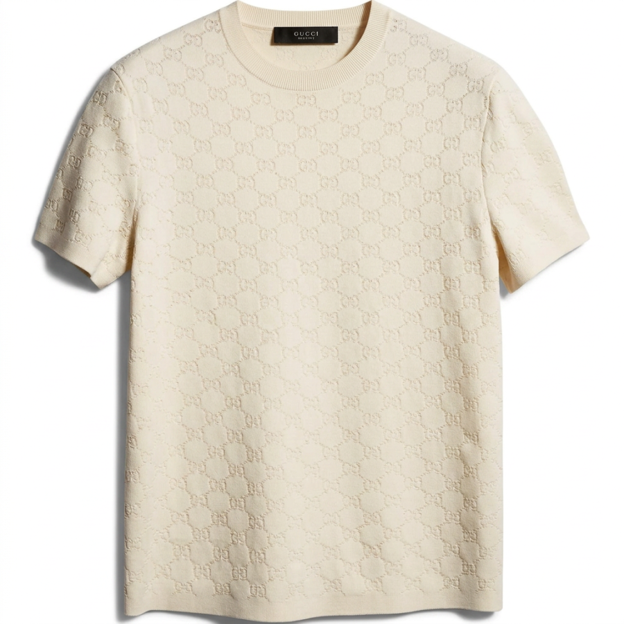 GUCCI T Shirts Men's Ivory White Crew Neck Moderate