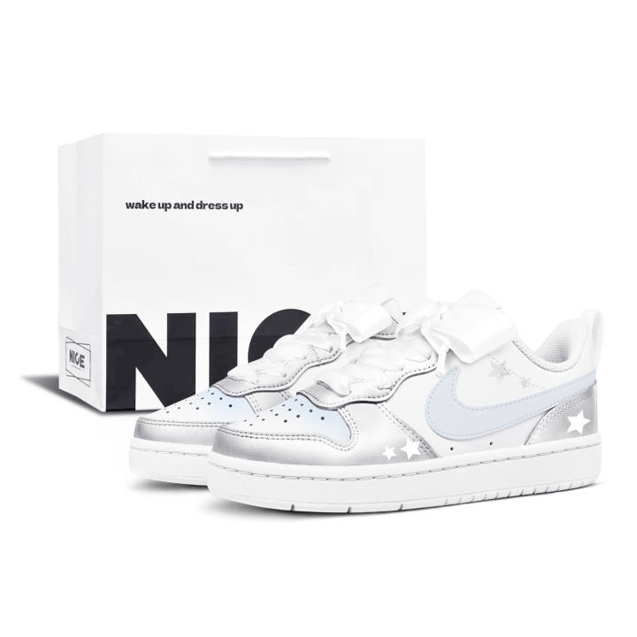 Nike Nike Court Borough Skateboard Shoes Unisex Low Top Silver/Blue/White