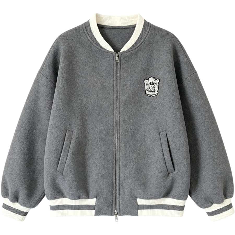 Sugarfunk Sugarfunk Jackets Women's Gray Baseball Collar Thin Straight Fit