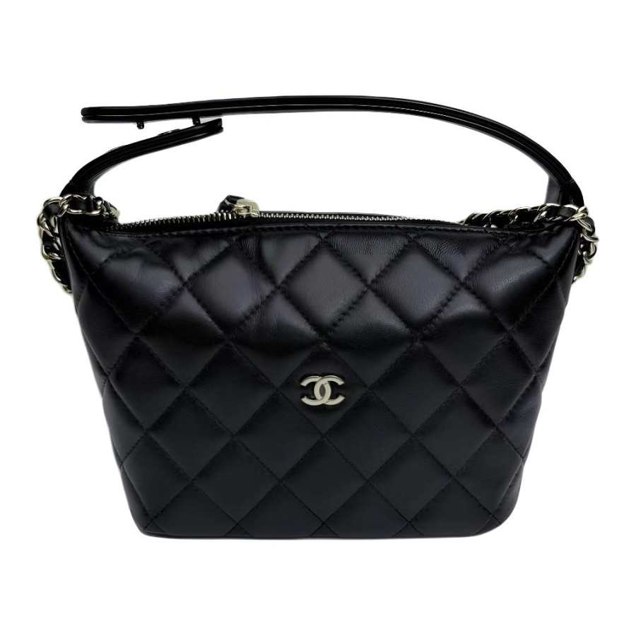 CHANEL Lambskin & Gold Metal Crossbody Handbag Women's Black