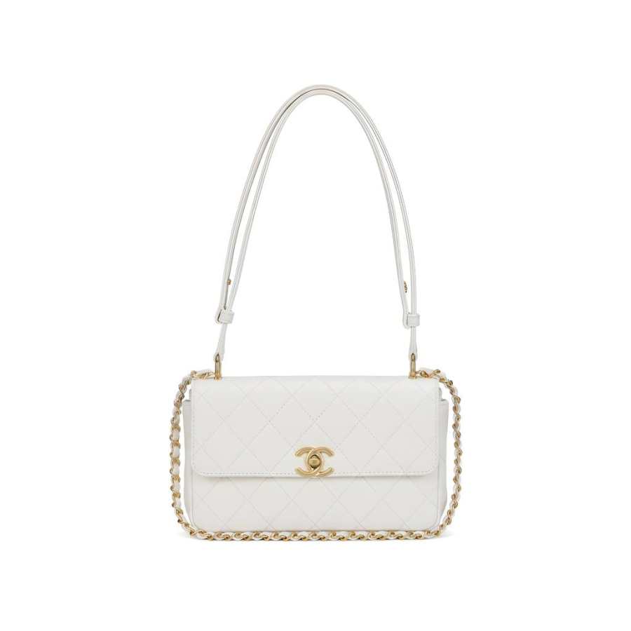 CHANEL Lambskin Shoulder Bag Small Women's White