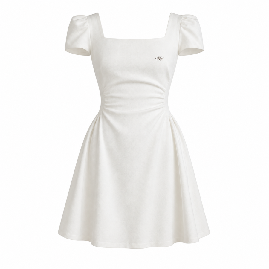 MostwantedLab Short Sleeved Dresses Women's Square Collar Thin Short Skirt A Line Skirt