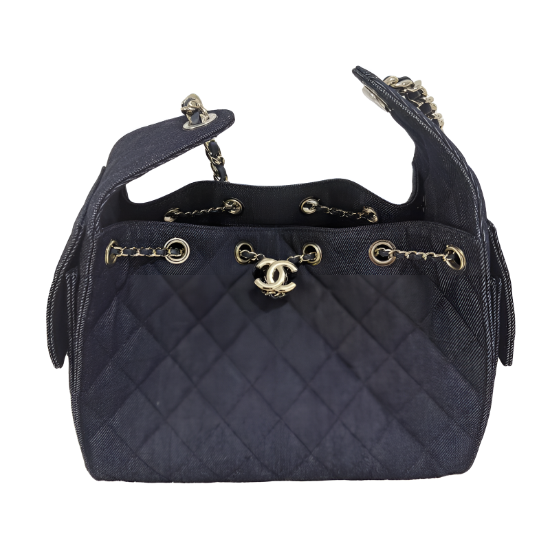 CHANEL 25Bag Denim Hippy Bag Shoulder Bag Small Women's Dark Blue