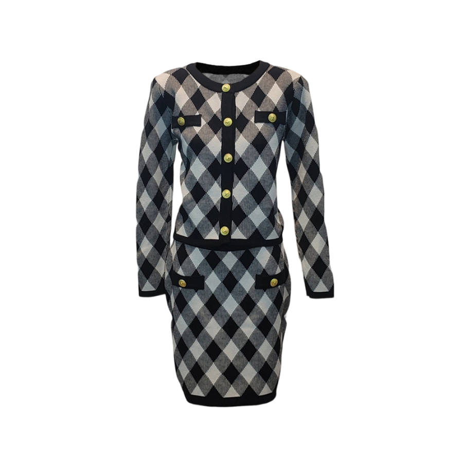 TUSHIFEI Two Piece Skirt Sets Women's Crew Neck Moderate Short Skirt