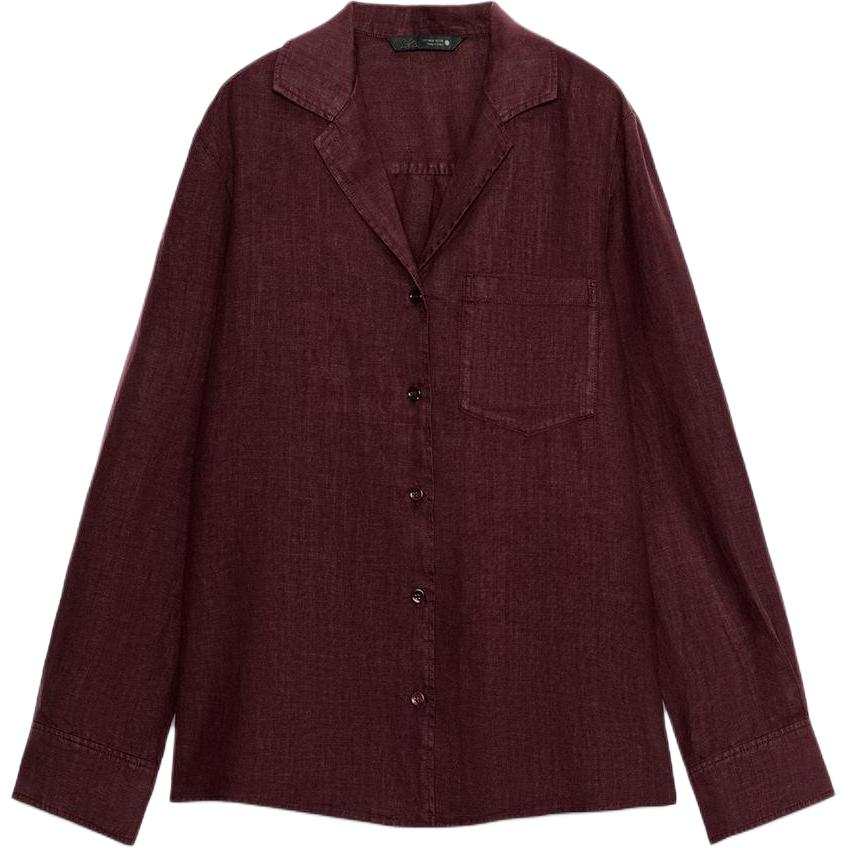ZARA ZW Shirts Women's Burgundy Lapel Moderate