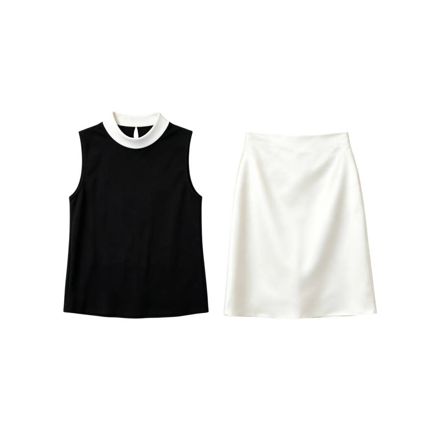 TUSHIFEI Two Piece Skirt Sets Women's Stand Collar Moderate Short Skirt
