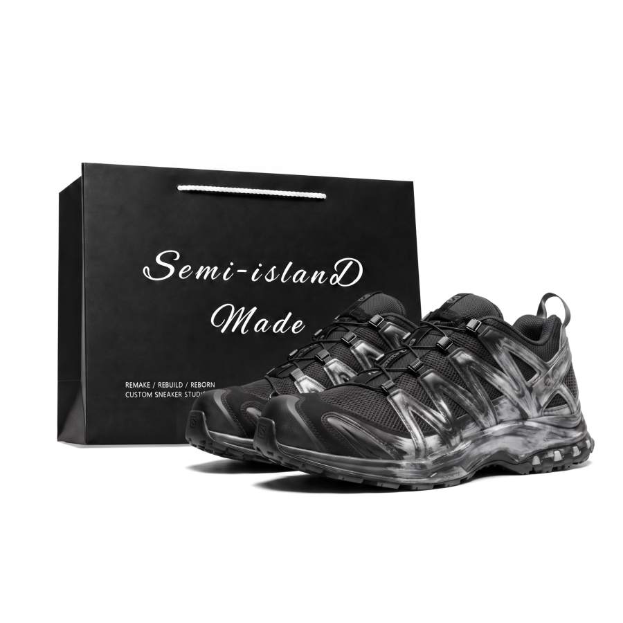 SALOMON XA PRO 3D Running Shoes Unisex Low Top Black Silver Distressed Ink Wash Urban Techwear Color