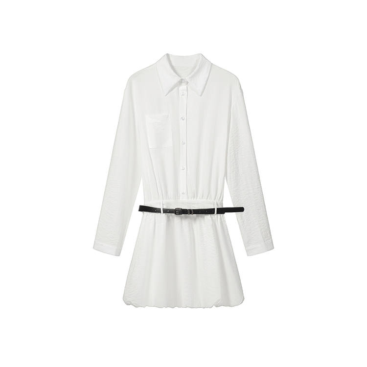 TUSHIFEI Long Sleeved Dresses Women's White Belt Polo Collar Moderate Short Skirt Other