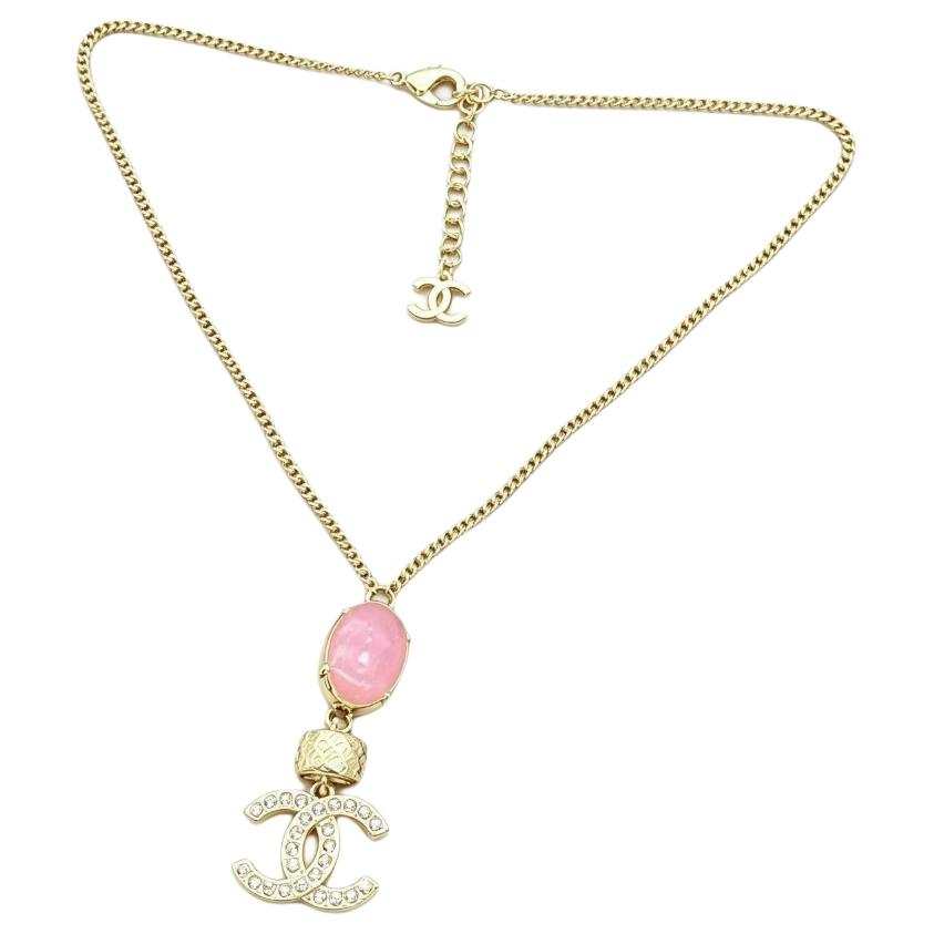 CHANEL 24P Rhinestone Necklaces Women's Gold