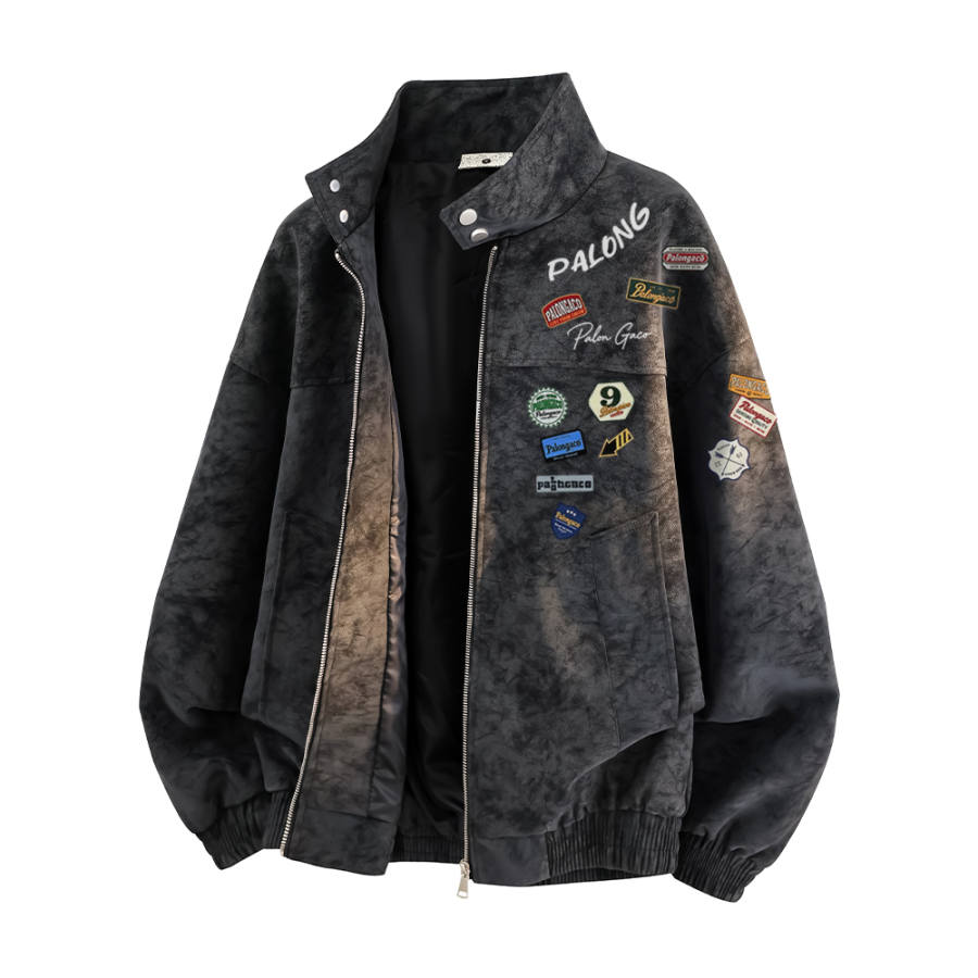 PAL ONGACO Leather Jackets Unisex Stand Collar Moderate Straight Fit