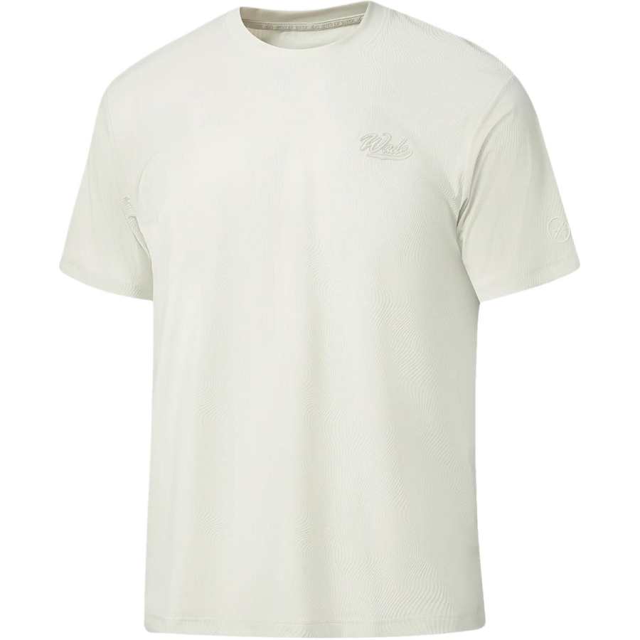 Li-Ning Li Ning T Shirts Men's White Birch Gray Crew Neck Moderate Straight Fit