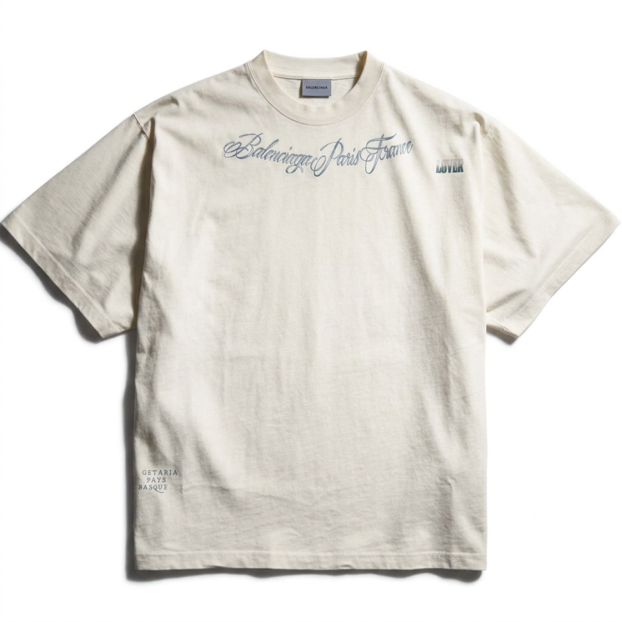 Balenciaga T Shirts Women's Ivory Crew Neck Moderate Straight Fit