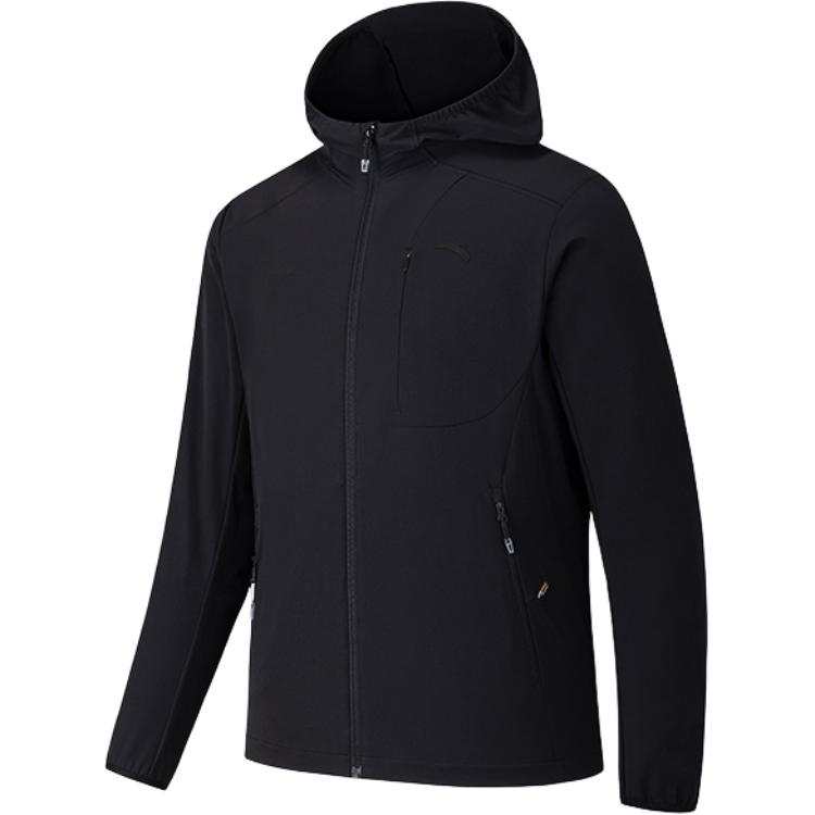 ANTA Jackets Men's Black Hooded Non Detachable Moderate Straight Fit