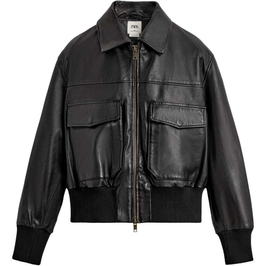 ZARA LIMITED EDITION Leather Jackets Men's Black Lapel Moderate