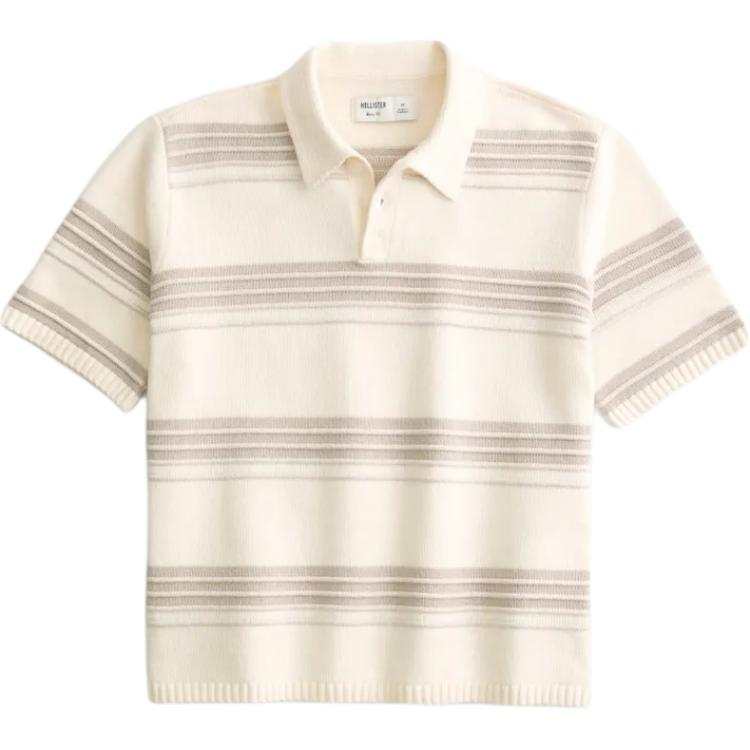 Hollister/ Polo Shirts Men's Cream Stripes Polo Collar Moderate