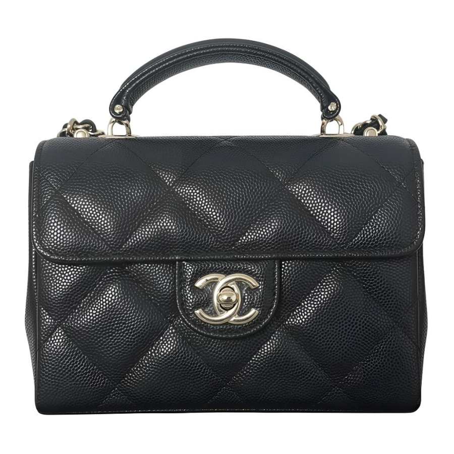CHANEL Grain Calfskin & Gold Metal Crossbody Handbag Women's Black