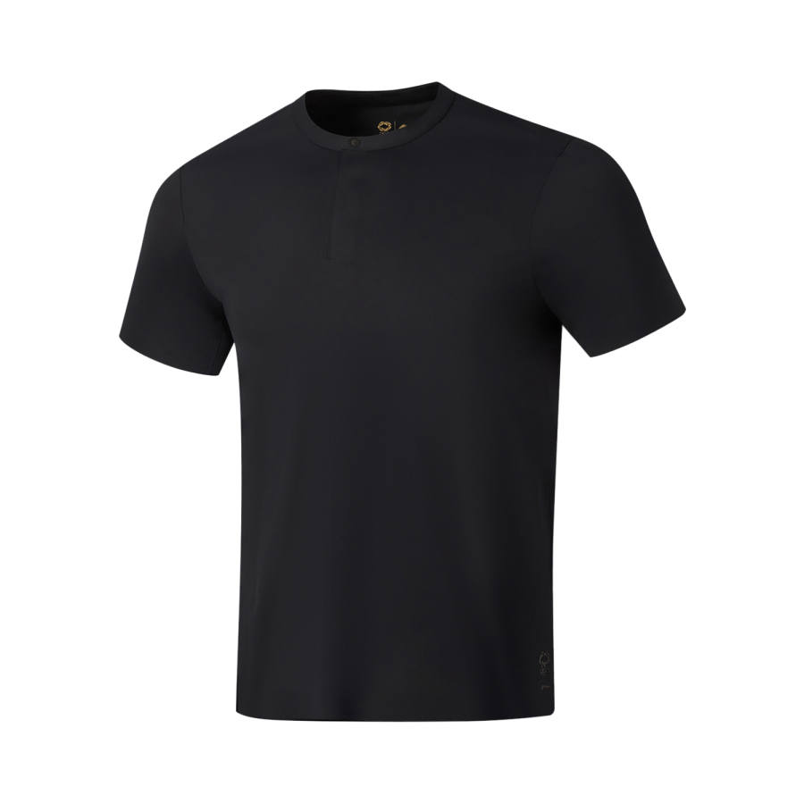 Li-Ning Li Ning Gold Logo | T Shirts Men's Black Henry Collar Moderate Straight Fit