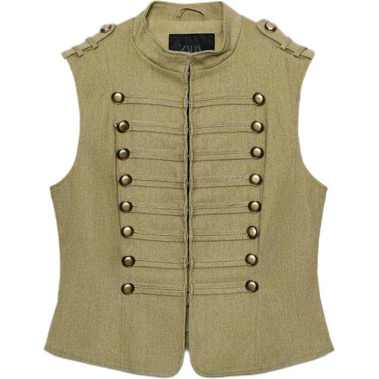 ZARA Tank Tops Women's Khaki Stand Collar