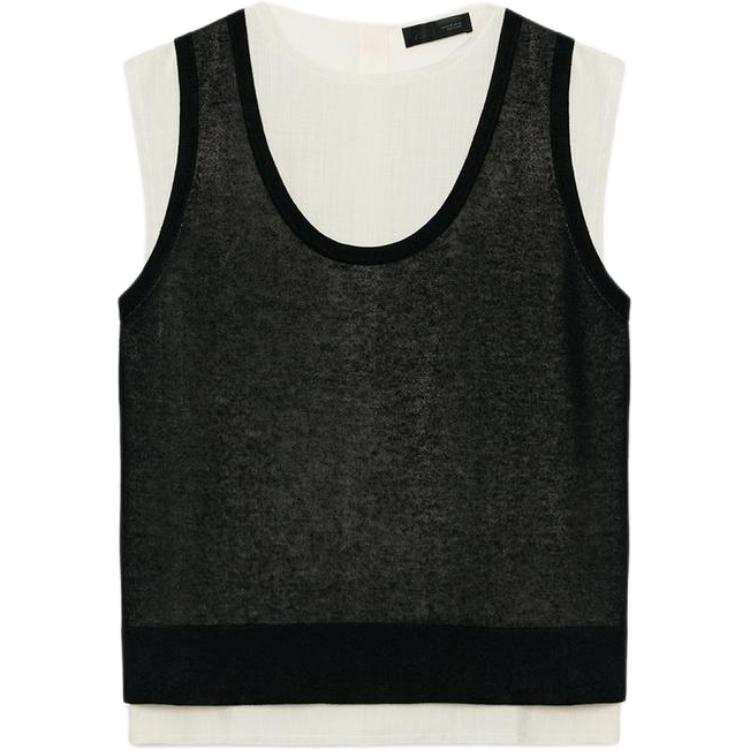 ZARA Knitwear Women's Nude/Black Crew Neck Moderate Straight Fit