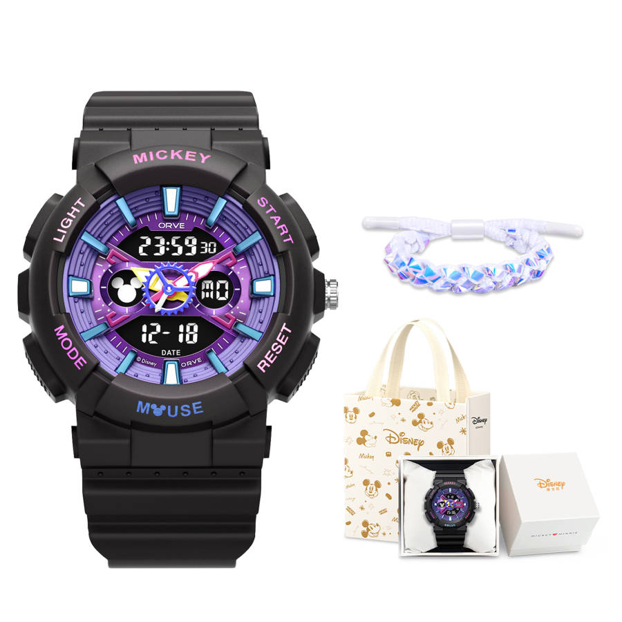 Disney Mickey Mouse Wrist Watch Electronic+Quartz Movement Rubber Strap Watch Unisex Purple Watch Dial Box